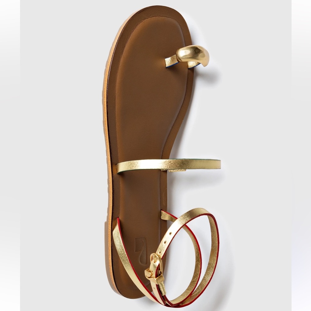 BNIB Larroudé Biarritz Flat Sandal in Gold Metallic Leather - Picture 4 of 6